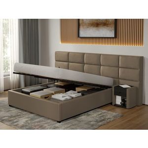 Pat Tapitat Cico de 190 rabatabil 287 x 114 C2 din piele/stofa Bej - Nube 11 140x190 imagine
