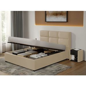 Pat Tapitat Cico de 190 rabatabil 170 x 114 C1 din piele/stofa Crem - Nube 4 140x190 imagine