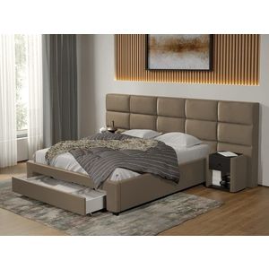 Pat tapitat Cico cu sertar 287 x 114 C2 din piele/stofa Bej - Nube 11 imagine