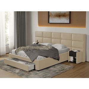 Pat tapitat Cico cu sertar 287 x 114 C2 din piele/stofa Crem - Nube 4 imagine