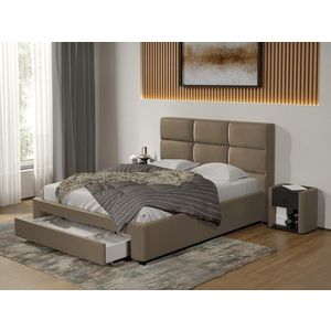 Pat tapitat Cico cu sertar 170 x 114 C1 din piele/stofa Bej - Nube 11 imagine