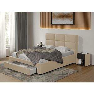 Pat tapitat Cico cu sertar 170 x 114 C1 din piele/stofa Crem - Nube 4 imagine
