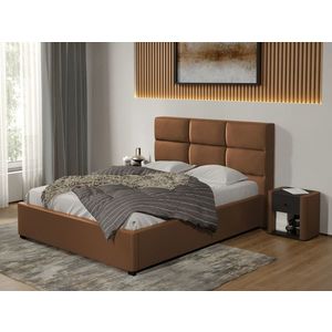 Pat tapitat Cico fix 170 x 114 C1 din piele/stofa Maro - Nube 23 180x200 imagine