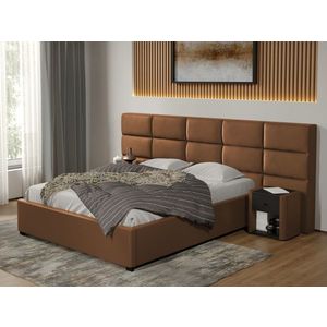 Pat tapitat Cico fix 287 x 114 C2 din piele/stofa Maro - Nube 23 140x200 imagine