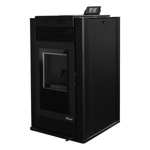 Semineu pe peleti cu aer cald Fiama Maxima 14 kw, aprindere electrica, tiraj fortat, wifi, focar din fonta, recomandat pentru 140 mp, Black imagine