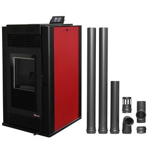 Semineu pe peleti cu aer cald Fiama Maxima 14 kw, aprindere electrica, tiraj fortat, wifi, focar din fonta, recomandat pentru 140 mp, Bordeaux, Kit evacuare 2.5 ml imagine