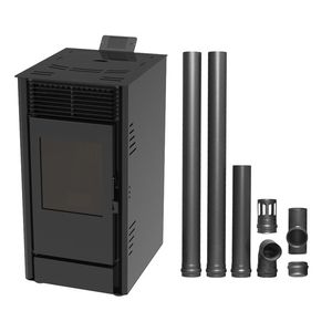 Pachet Semineu pe peleti cu aer cald Fiama Fuoco 8 kw, aprindere electrica, tiraj fortat, wifi, focar din fonta, recomandat pentru 75 mp, Black, Kit evacuare 2.5 imagine