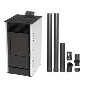 Pachet Semineu pe peleti cu aer cald Fiama Fuoco 8 kw, aprindere electrica, tiraj fortat, wifi, focar din fonta, recomandat pentru 75 mp, Alb, Kit evacuare 2.5 imagine