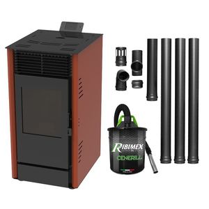 Semineu pe peleti cu aer cald Fiama Fuoco 8 kw, aprindere electrica, tiraj fortat, wifi, focar din fonta, recomandat pentru 75 mp, Bordeaux imagine