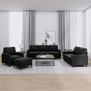 vidaXL Set de canapele cu perne, 4 piese, negru, catifea imagine
