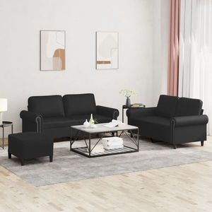 vidaXL Set de canapele cu perne, 3 piese, negru, piele ecologică imagine