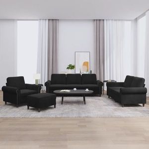 vidaXL Set de canapele cu perne, 4 piese, negru, catifea imagine