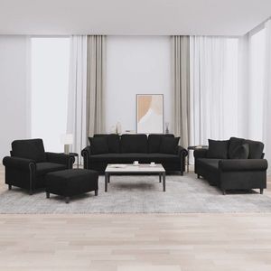 vidaXL Set de canapele cu perne, 4 piese, negru, catifea imagine