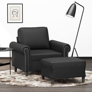 vidaXL Fotoliu cu taburet, negru, piele ecologică imagine