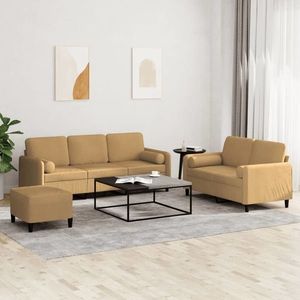 vidaXL Set de canapele cu perne, 3 piese, maro, catifea imagine