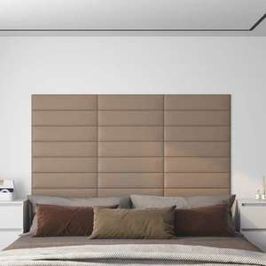 vidaXL Panouri perete 12 buc. cappuccino 60x15 cm piele eco 1, 08 m² imagine