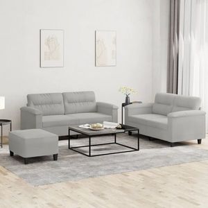 vidaXL Set de canapele cu perne, 3 piese, gri deschis, microfibră imagine