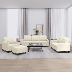 vidaXL Set de canapele cu perne, 4 piese, crem, piele ecologică imagine