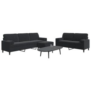 vidaXL Set de canapele cu perne/rulouri, 3 piese, negru, catifea imagine