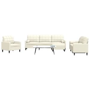 vidaXL Set de canapele cu perne/rulouri, 4 piese, crem, catifea imagine