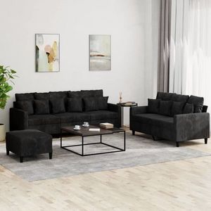 vidaXL Set de canapele cu perne, 3 piese, negru, catifea imagine