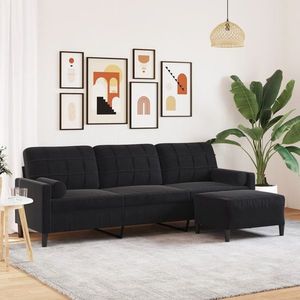 vidaXL Canapea cu 3 locuri și taburet, negru, 210 cm, catifea imagine
