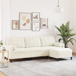 vidaXL Canapea cu 3 locuri și taburet, crem, 210 cm, catifea imagine