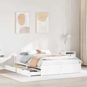 vidaXL Cadru de pat cu sertare, , alb, 120x200 cm, lemn masiv de pin imagine