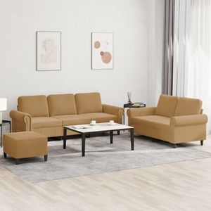 vidaXL Set de canapele cu perne, 3 piese, maro, catifea imagine