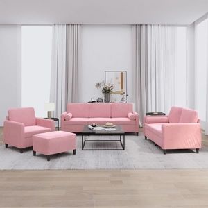 vidaXL Set canapea cu perne, 4 piese, roz, catifea imagine