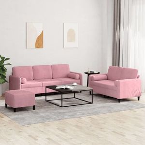 vidaXL Set canapea cu perne, 3 piese, roz, catifea imagine