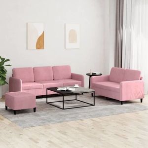 vidaXL Set de canapele, 3 piese, roz, catifea imagine