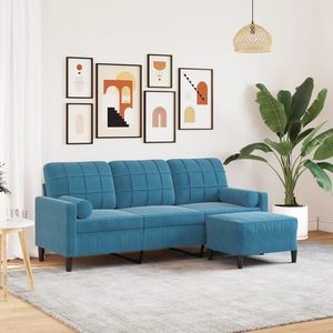 vidaXL Canapea cu 3 locuri și taburet, albastru, 180 cm, catifea imagine