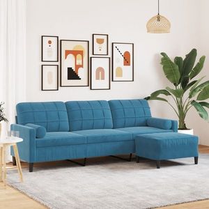 vidaXL Canapea cu 3 locuri și taburet, albastru, 210 cm, catifea imagine