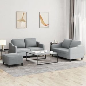 vidaXL Set canapele cu taburet și perne, 3 piese, gri deschis, textil imagine
