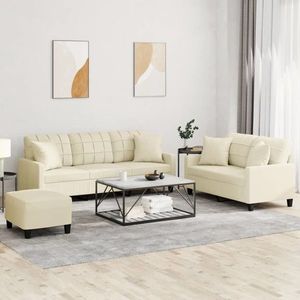 vidaXL Set de canapele cu perne, 3 piese, crem, piele ecologică imagine