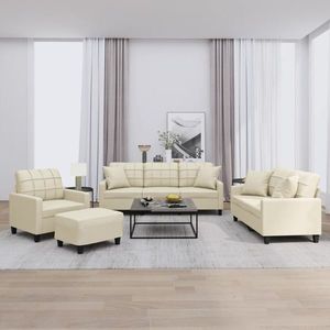 vidaXL Set de canapele cu perne, 4 piese, crem, piele ecologică imagine