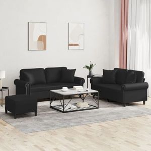 vidaXL Set de canapele cu perne, 3 piese, negru, piele ecologică imagine
