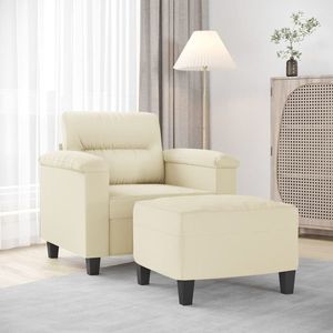 vidaXL Fotoliu canapea cu taburet, crem, 60 cm, piele ecologică imagine