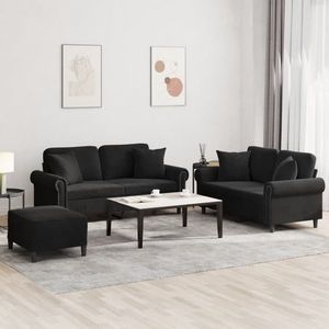 vidaXL Set de canapele cu perne, 3 piese, negru, catifea imagine
