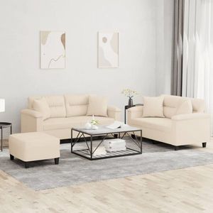 vidaXL Set de canapele cu perne, 3 piese, bej, microfibră imagine