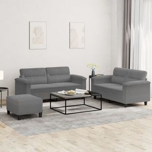 vidaXL Set de canapele cu perne, 3 piese, gri închis, microfibră imagine