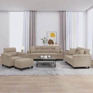 vidaXL Set de canapele cu perne, 4 piese, gri taupe, microfibră imagine