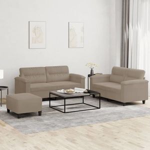 vidaXL Set de canapele cu perne, 3 piese, gri taupe, microfibră imagine