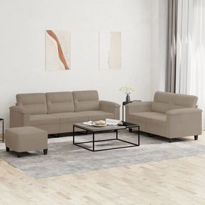 vidaXL Set de canapele cu perne, 3 piese, gri taupe, microfibră imagine