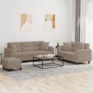 vidaXL Set de canapele cu perne, 3 piese, gri taupe, microfibră imagine