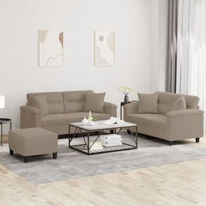 vidaXL Set de canapele cu perne, 3 piese, gri taupe, microfibră imagine