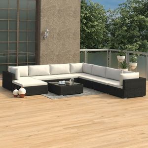 vidaXL Set mobilier de grădină cu perne, 9 piese, negru, poliratan imagine