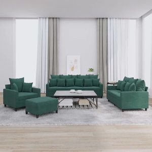 vidaXL Set de canapele cu perne, 4 piese, verde închis, catifea imagine
