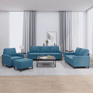 vidaXL Set de canapele cu perne, 4 piese, albastru, catifea imagine